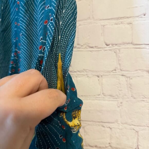 Teal Elephant Patterned Harem Pants - Picture 5 of 8